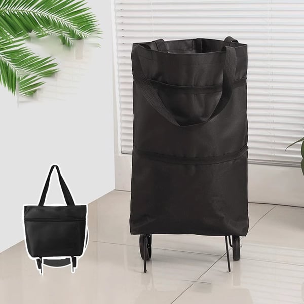 Foldbar indkøbstaske med hjul - Black