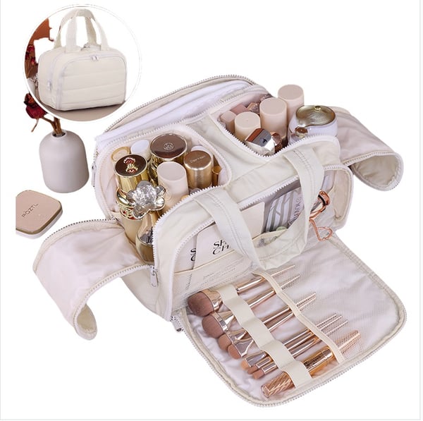 Multi-funktionel Stor Kapacitet Makeup Taske Rejse Organizer Beige