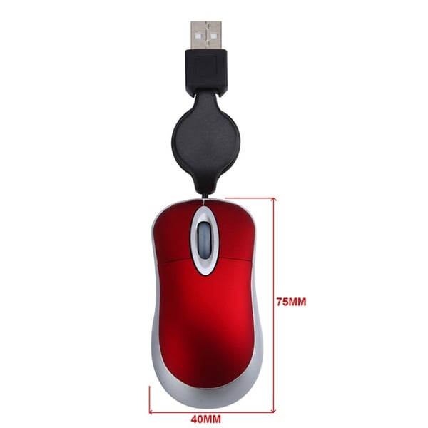 Mini mus med inntrekkbar kabel - Kompakt design for enkel portabilitet Red