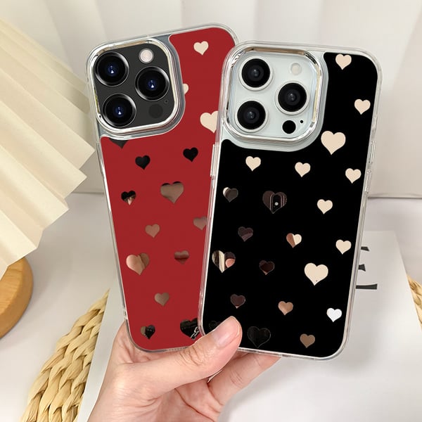 Speilmalt telefondeksel - Hjertedesign for iPhone 16 Pro Max