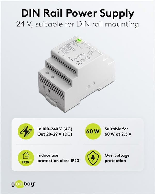 DIN-skinne strømforsyning 24 V (DC), 2,5 A, 60 W