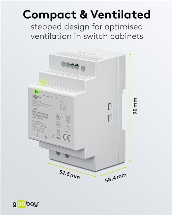 DIN-skinne strømforsyning 24 V (DC), 2,5 A, 60 W