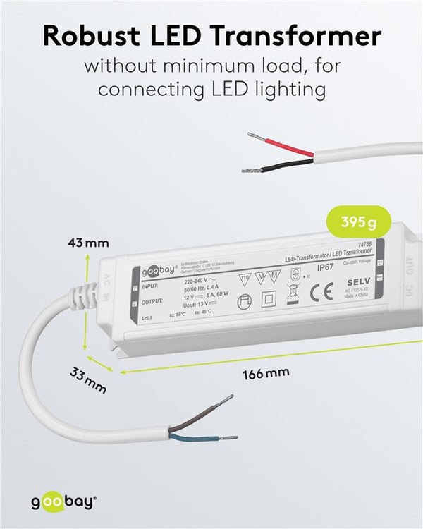LED-transformer 12 V (DC) (DC), 60 W, IP67