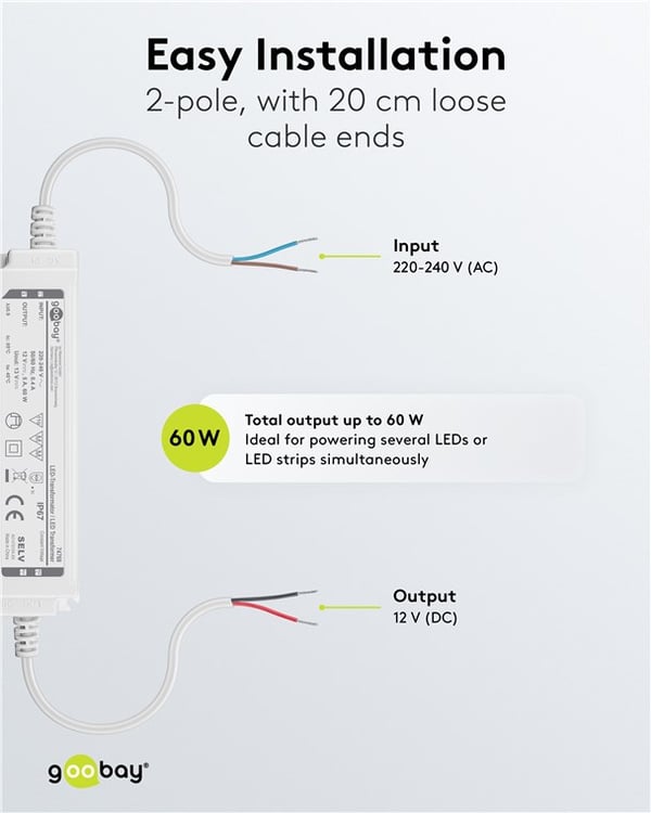 LED-transformer 12 V (DC) (DC), 60 W, IP67