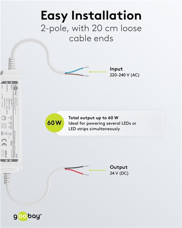 LED-muuntaja 24 V (DC), 60 W, IP67