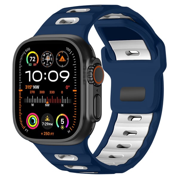 Tyylikäs silikoniranneke Apple Watch 42/44/45/46/49mm Blue + White