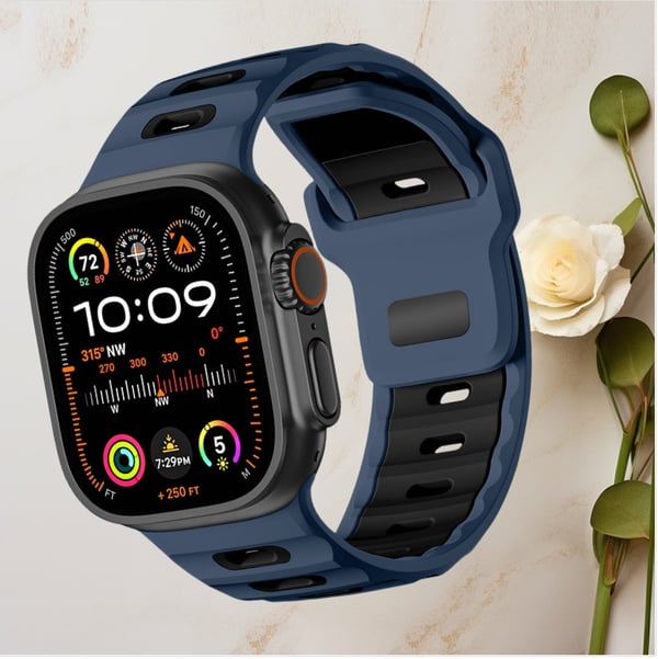 Stilig silikonrem for Apple Watch 42/44/45/46/49mm Black+Blue