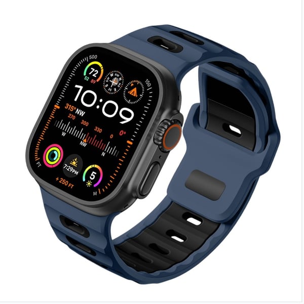Stilig silikonrem for Apple Watch 42/44/45/46/49mm Black+Blue