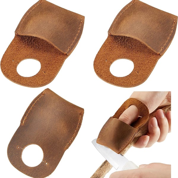 Artisan Carved Thumb First Layer Leather Finger Guard Brown