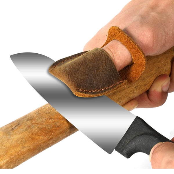 Artisan Carved Thumb First Layer Leather Finger Guard Brown