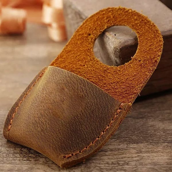 Artisan Carved Thumb First Layer Leather Finger Guard Brown