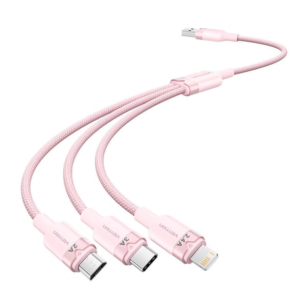 USB 2.0 A til 3-i-1 3A-kabel Vention CTPPG 1,5M (rosa)