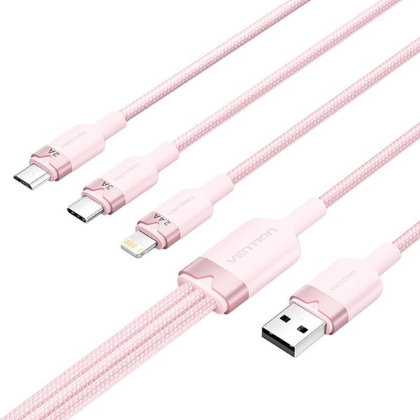 USB 2.0 A til 3-i-1 3A-kabel Vention CTPPG 1,5M (rosa)