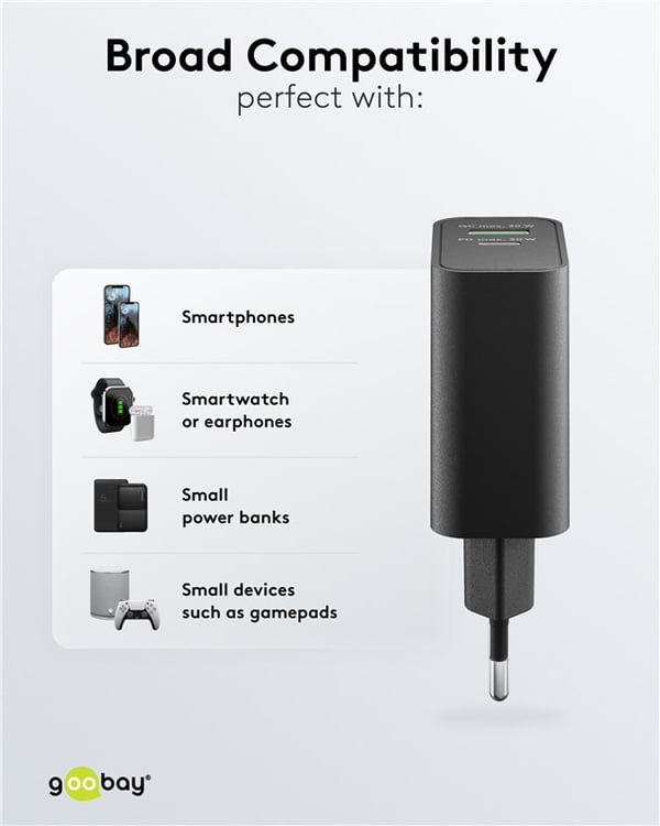 USB-C™ PD GaN dobbelt hurtigoplader (30 W) sort