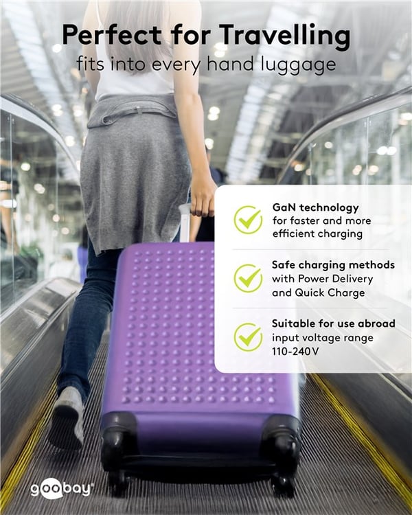 USB-C™ PD GaN dobbelt hurtigoplader (30 W) hvid