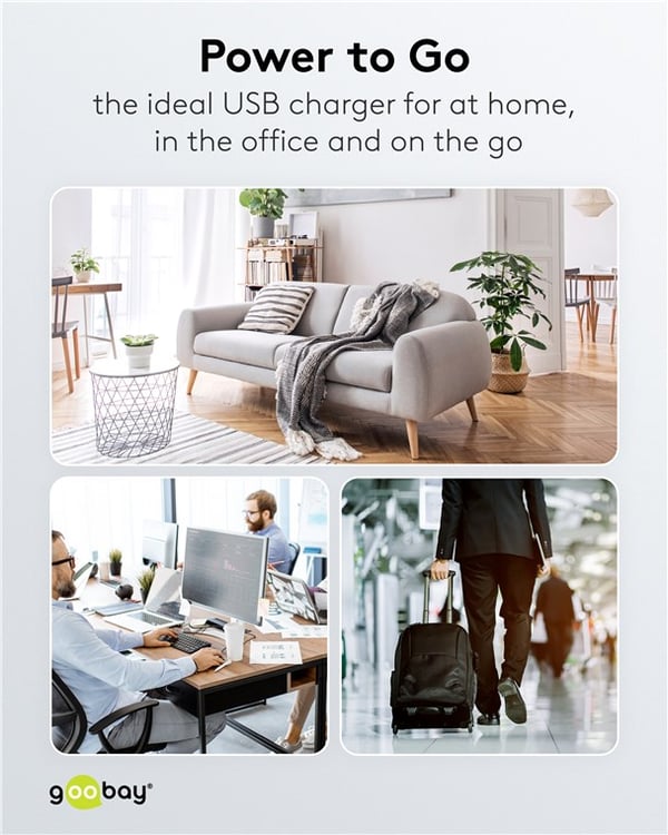 USB-C™ PD GaN dobbelt hurtigoplader (30 W) hvid