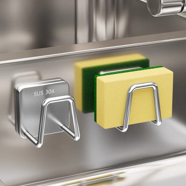 Rustfritt stål svampholder - Selvklebende kjøkkenvask Caddy Organizer for svamper og skrubber