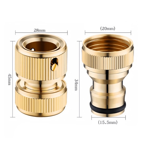 Messing Kranadapter Sett 1: 1/2" Slangekobling og 1/2" Innvendig Gjenget Nippel