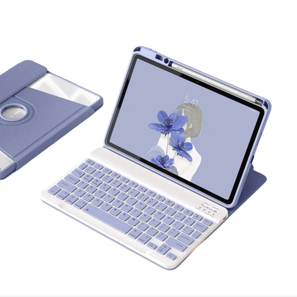 360° Roterende Bluetooth Tastatur Cover til iPad 10.2 (2021/2020/2019) - Lilla, Aftageligt Tastatur