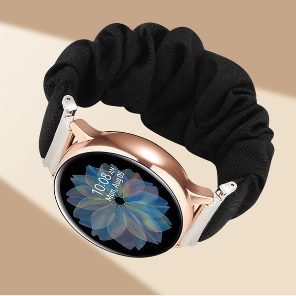 Kompatibel med Samsung/Huawei Smartwatch Bånd Universal Flat Fashion Trykt Scrunchie Klokkereim - Svart 20 mm
