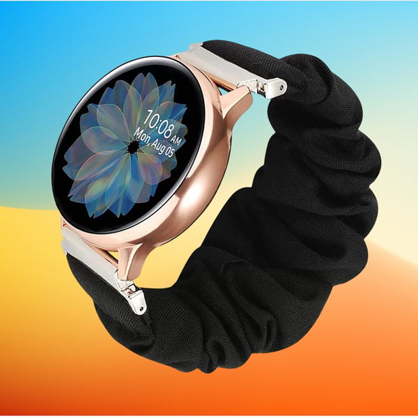 Kompatibel med Samsung/Huawei Smartwatch Bånd Universal Flat Fashion Trykt Scrunchie Klokkereim - Svart 20 mm