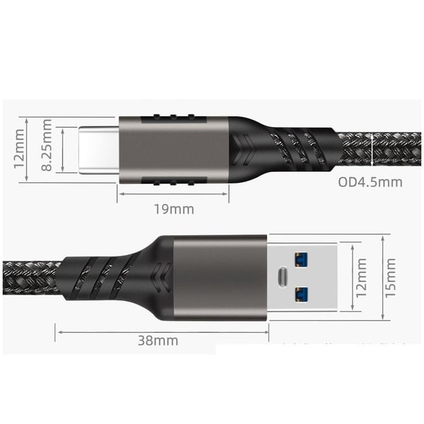 2-Pack USB-C til USB 3.2 Kabel, Fleksibel Nylonflettet Ledning for Rask Dataoverføring og 60W PD Lading 1.5m