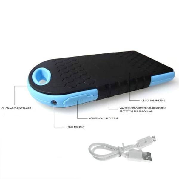 Powerbank 5000 mAh - vandtæt - blå