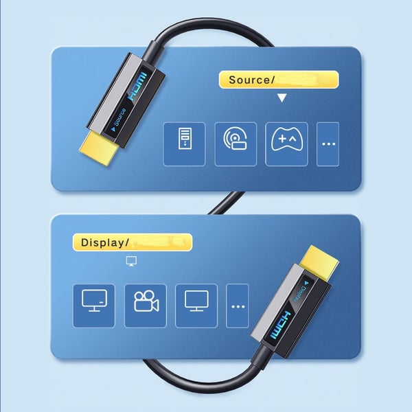 HDMI optisk fiberkabel - Svart, 4K 60Hz, for PC, TV, projektor - 5m til 30m lengder 10 m