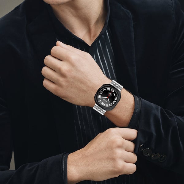 Kompatibel med Samsung Galaxy Watch 8 Stålreim - Integrert Syv Perler Design Silver