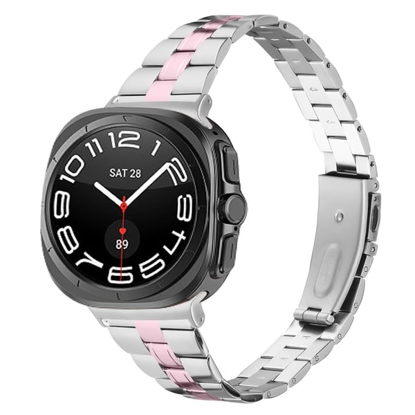 Kompatibelt med Samsung Galaxy Watch8 rustfritt stål armbånd med tredelt lenke og slank design, flere fargevalg, 20,5cm lengde og 2cm bredde Pink