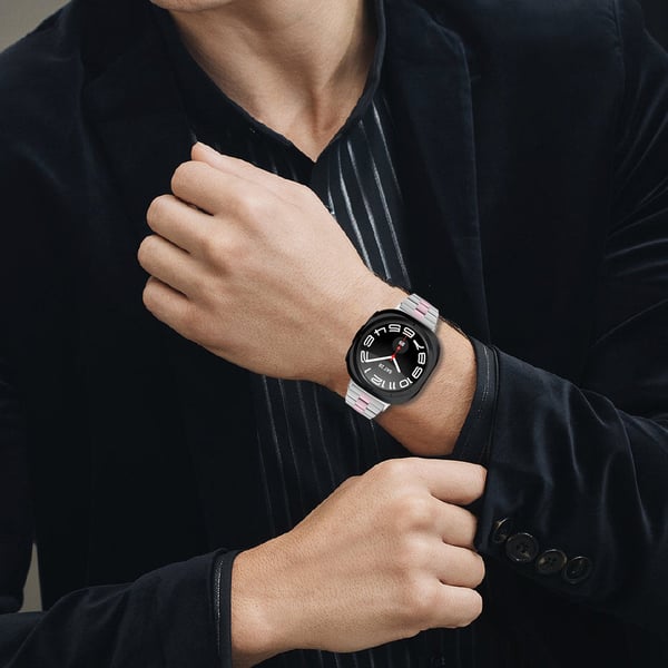 Kompatibelt med Samsung Galaxy Watch8 rustfritt stål armbånd med tredelt lenke og slank design, flere fargevalg, 20,5cm lengde og 2cm bredde Pink