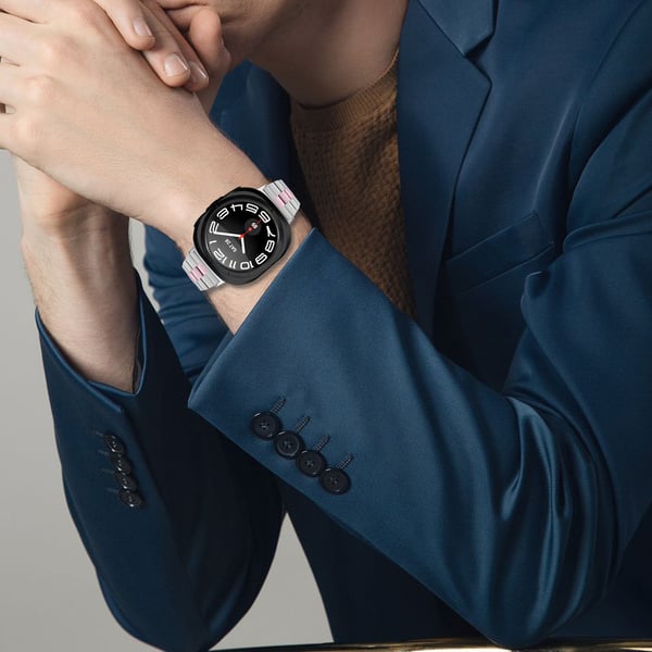 Kompatibelt med Samsung Galaxy Watch8 rustfritt stål armbånd med tredelt lenke og slank design, flere fargevalg, 20,5cm lengde og 2cm bredde Pink