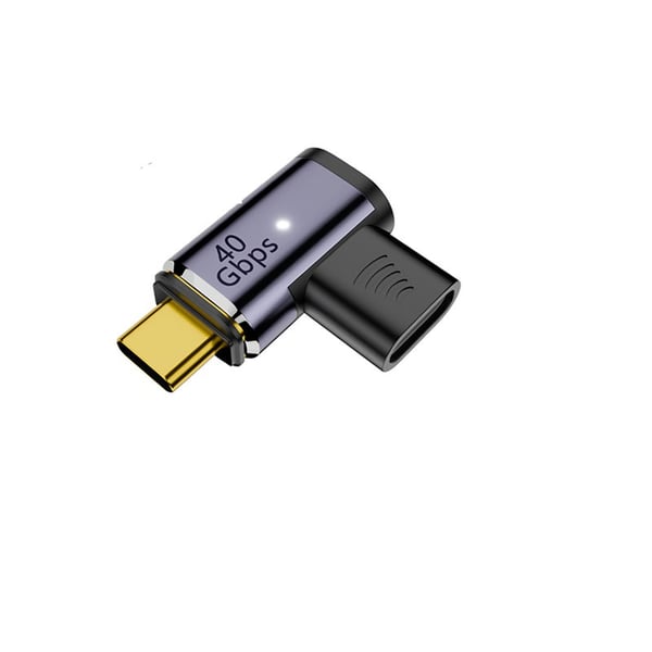 Sivutaivutettu korvallinen magneettinen USB-C naaras - USB-C uros -sovitin (1 kpl)