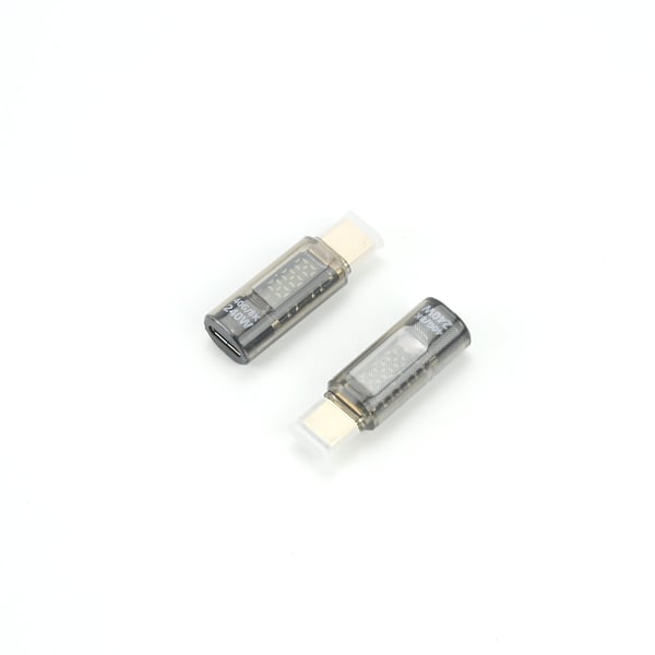 240W USB-C hun til USB-C han adapter med digitalt display - Gennemsigtig sort (2 stk)