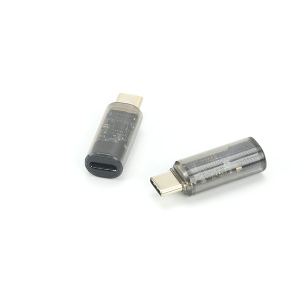 240W USB-C hun til USB-C han adapter med digitalt display - Gennemsigtig sort (2 stk)