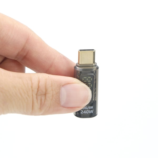240W USB-C hun til USB-C han adapter med digitalt display - Gennemsigtig sort (2 stk)