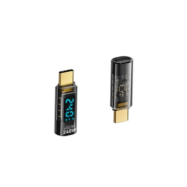 240W USB-C Hun til USB-C Han Adapter med Digital Display - 2 Stk, Sort