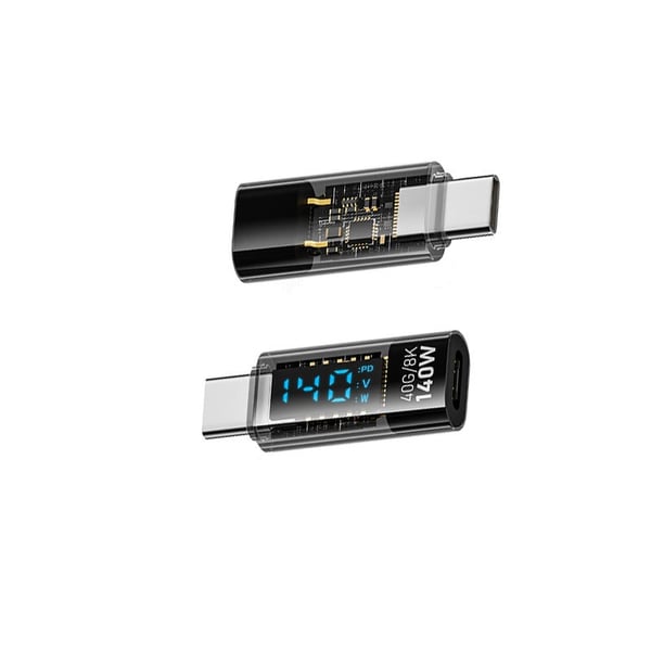 140W USB-C Naaras - USB-C Uros Digitaalinäyttö Adapteri, Läpinäkyvä Musta, Suora - 2 kpl