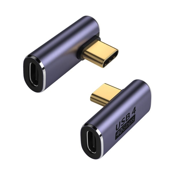 TYPE-C naaras - TYPE-C uros 90 asteen kulmassa oleva sovitin, 2 kpl - Tukee 40 Gbps tiedonsiirtoa