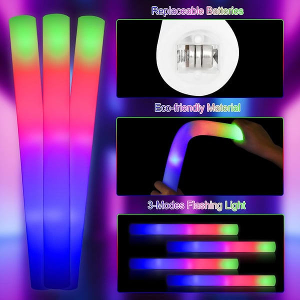Fargerike LED-skumlysstaver, 12 stk - Perfekt for fester, konserter og arrangementer