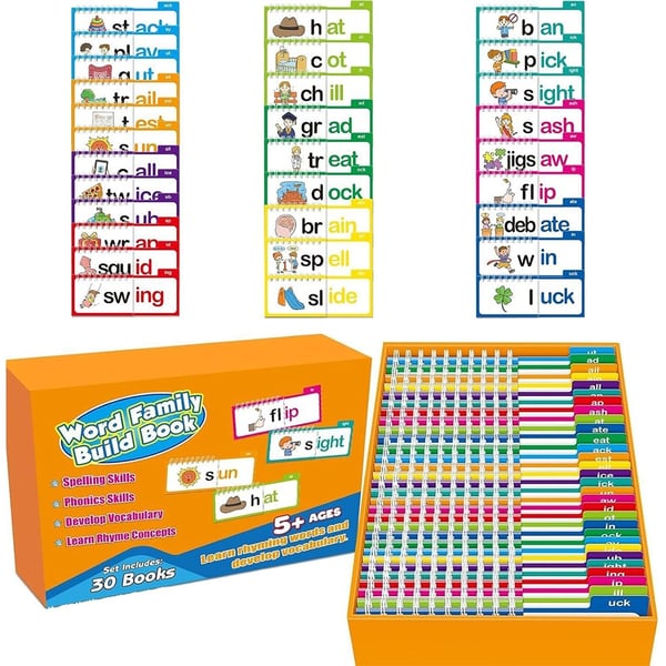 30 Read and Rhyme Flip Books - Sanakortit lukemisen ja riimittelyn oppimiseen