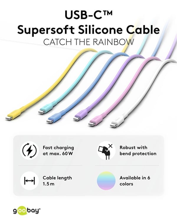 USB-C™-silikonikaapeli, 1,5 m, keltainen