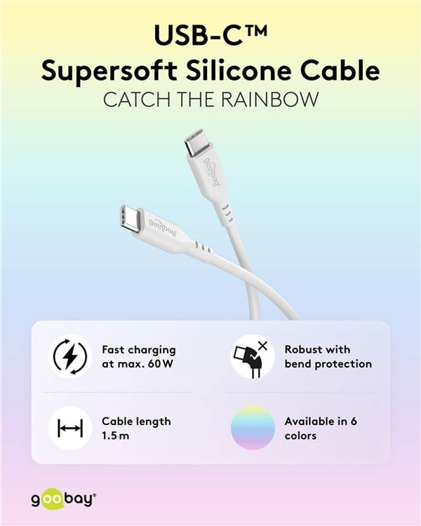 USB-C™-silikonkabel, 1,5 m, vit