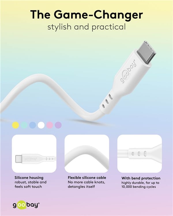USB-C™-silikonkabel, 1,5 m, vit