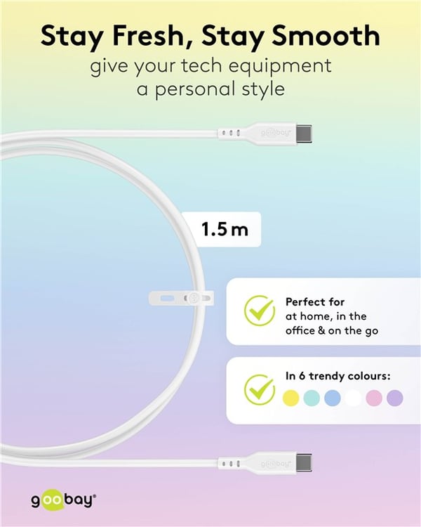 USB-C™-silikonkabel, 1,5 m, vit