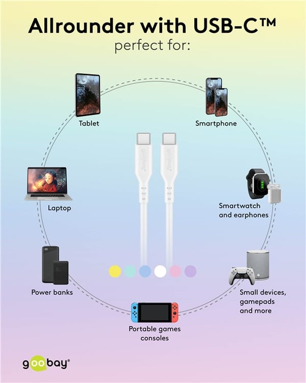 USB-C™-silikonkabel, 1,5 m, vit