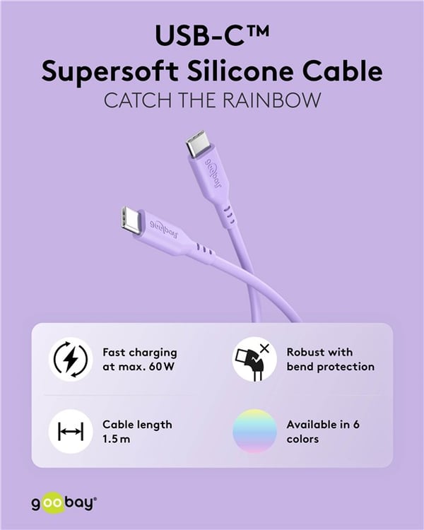USB-C™-silikonekabel, 1,5 m, lila