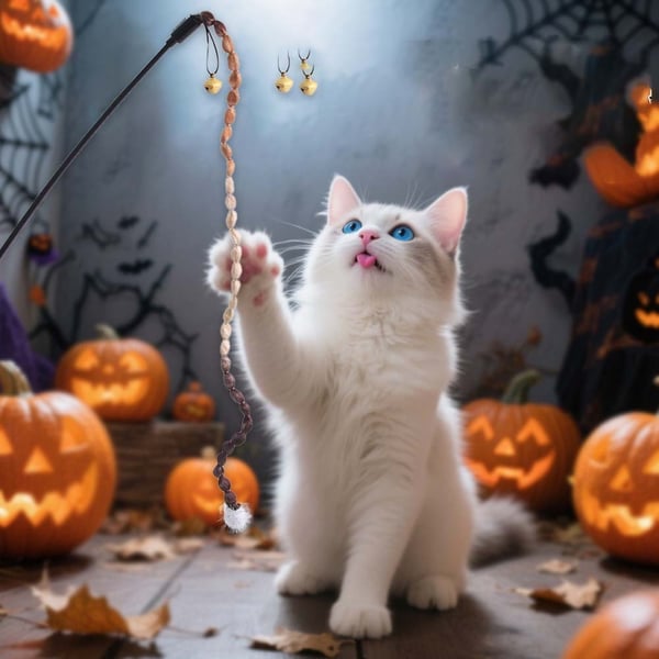 Fargerik Halloween Katteleke med Fjær og Bjelle - Aktiverer Jaktinstinktet
