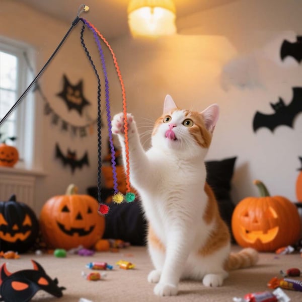 Fargerik Halloween Katteleke med Fjær og Bjelle - Aktiverer Jaktinstinktet