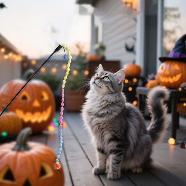 Fargerik Halloween Katteleke med Fjær og Bjelle - Aktiverer Jaktinstinktet